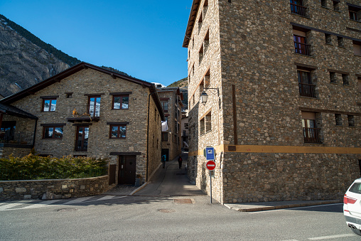 In the streets of Canillo ski resort, one of the parishes of Andorra.