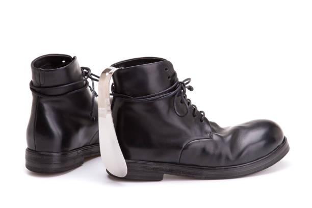 A pair of old shoe lasts on white background