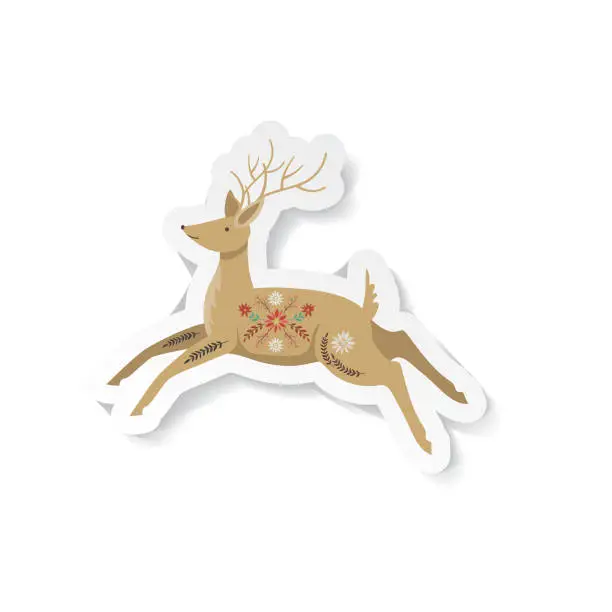 Vector illustration of Reindeer Folk Art Sticker Element