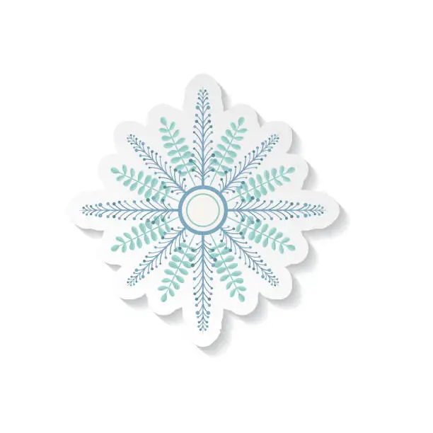 Vector illustration of Christmas Snowflake Folk Art Sticker Element