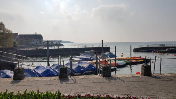 istock Border lake jetty Germany Many ships docked. 1285776899