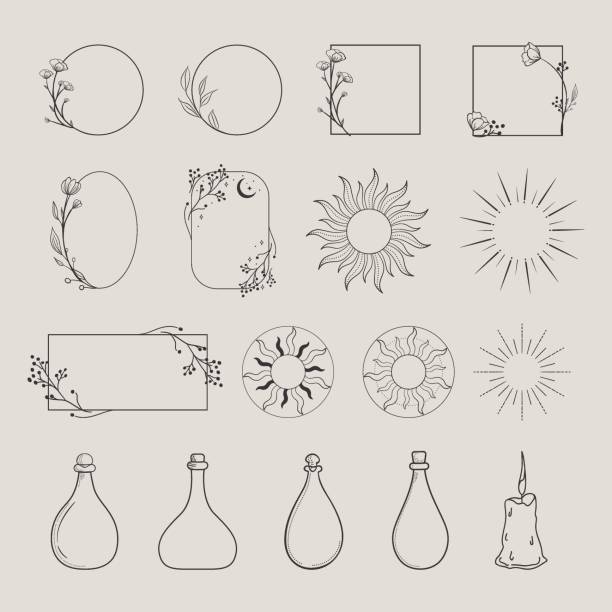 Vektor-Logo-Design-Elemente, dekorative geometrische Blumenrahmen, Rahmen – Vektorgrafik