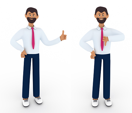 3d businessmen shaking hands, thumbs up, isolated with clipping path