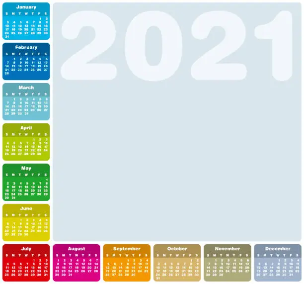 Vector illustration of Colorful Calendar for Year 2021, in vector format.