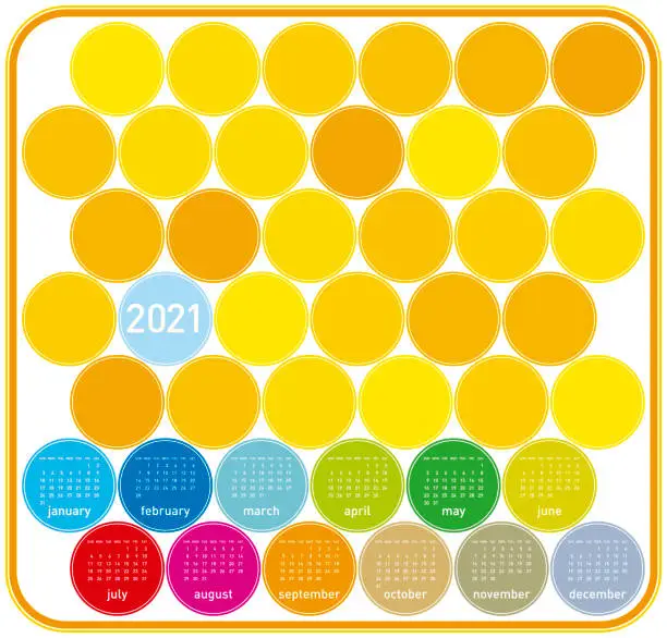 Vector illustration of Colorful Circles Calendar for Year 2021, in vectors