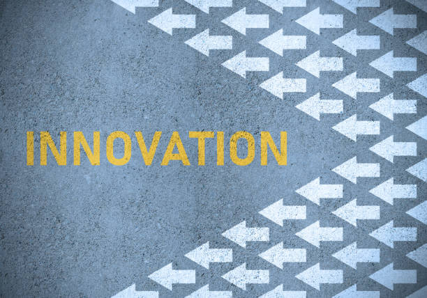 istock Innovation road marking against smaller white arrows 1285786133