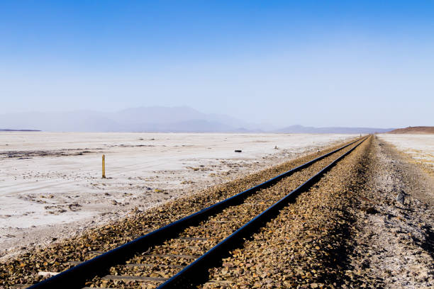istock Train tracks on Bolivian salar 1285787733
