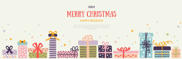 선물 상자가 있는 배너 - coupon horizontal christmas birthday stock illustrations