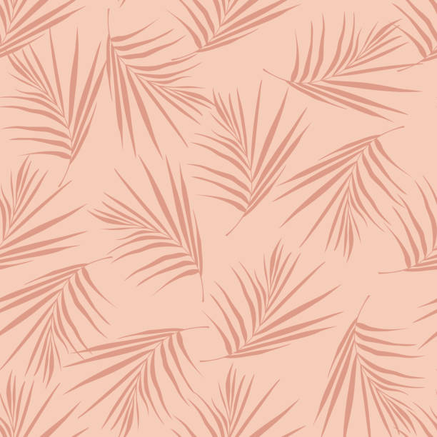 losowy minimalistyczny bezszwowy wzór z paproci doodle pozostawia sylwetki. botanic tropica grafika w odcieniach różu. - botanic stock illustrations