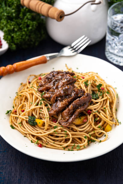 istock healthy noodle with meat food background 1285789228