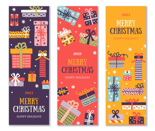 상자가 있는 수직 배너 - coupon horizontal christmas birthday stock illustrations