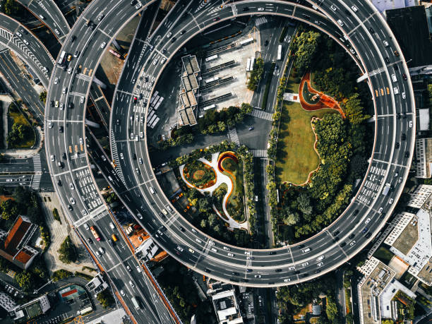 istock Aerial View of Busy Road Intersection 1285793172