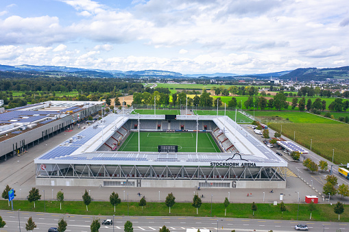 Thun / Switzerland - September 2020: Stockhorn Arena, home stadium of football club Thun