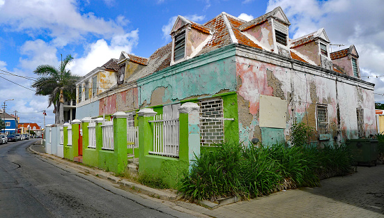 Abandoned Houses in the Pietersnmaai District of Willemstad on the Caribbean Island of Curacao