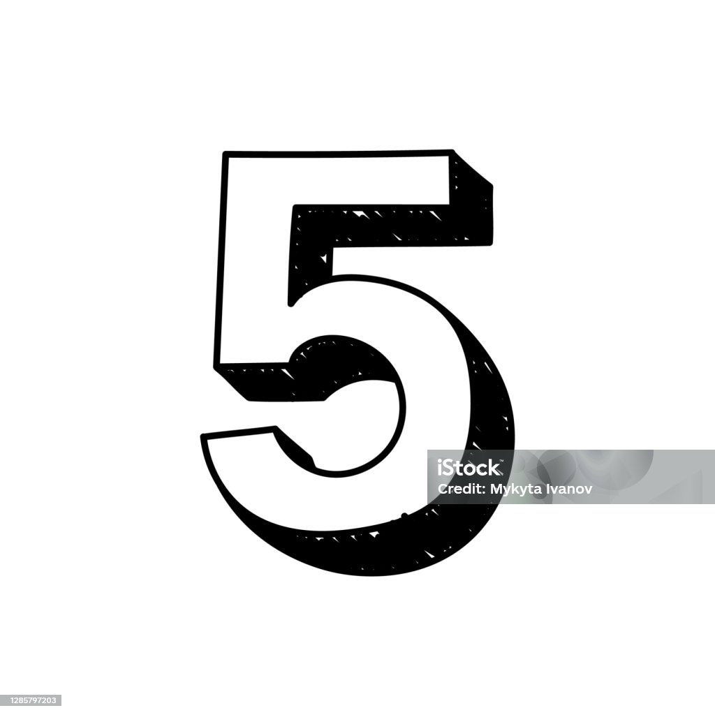 Number 5 hand-drawn font alphabet. Vector illustration of Arabic numerals number 5. Hand-drawn black and white number 5 typographic symbol. Can be used as a logo, icon Number 5 hand-drawn font alphabet. Vector illustration of Arabic numerals number 5. Hand-drawn black and white number 5 typographic symbol. Can be used as a logo Alphabet stock vector