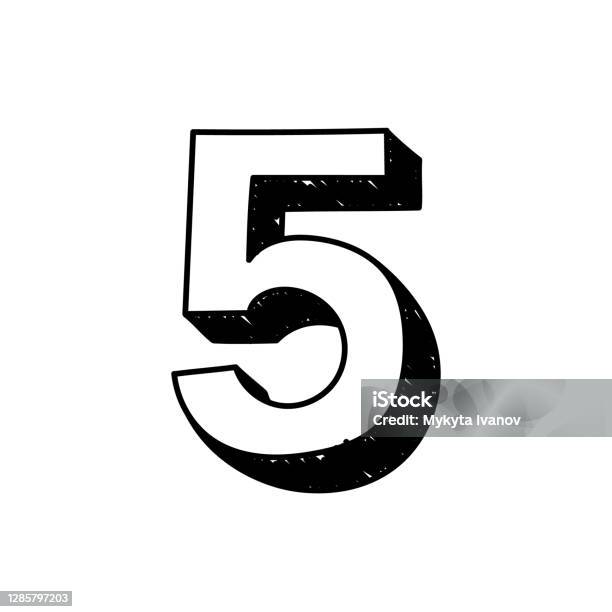 Number 5 Handdrawn Font Alphabet Vector Illustration Of Arabic Numerals Number 5 Handdrawn Black And White Number 5 Typographic Symbol Can Be Used As A Logo Icon Stock Illustration - Download Image Now
