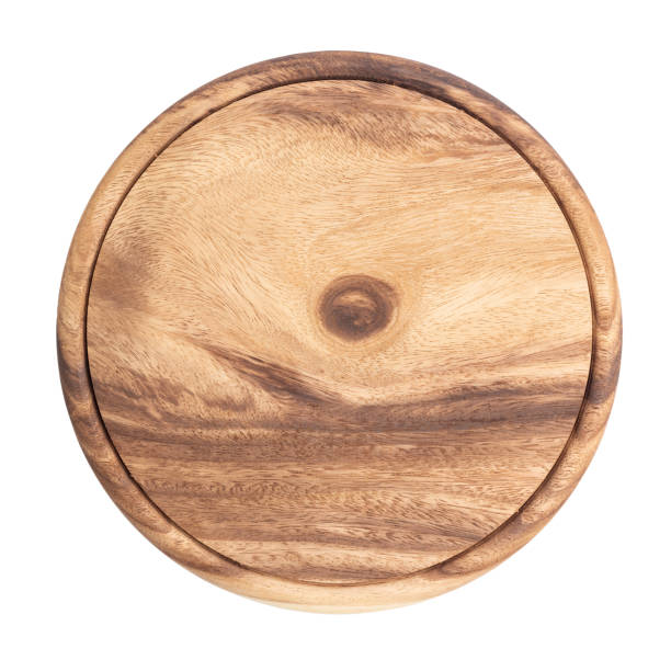 istock Top view Wooden cutting board isolated on a white background with clipping path 1285797245