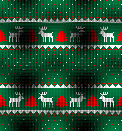 Knitted Christmas And New Year Pattern In Cow Wool Knitting Sweater Design  Wallpaper Wrapping Paper Textile Print Stock Illustration - Download Image  Now - iStock