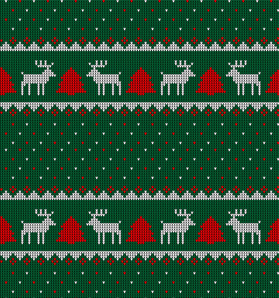Knitted Christmas and New Year pattern in cow. Wool Knitting Sweater Design. Wallpaper wrapping paper textile print. Knitted Christmas and New Year pattern in cow. Wool Knitting Sweater Design. Wallpaper wrapping paper textile print. eps 10 christmas sweater stock illustrations