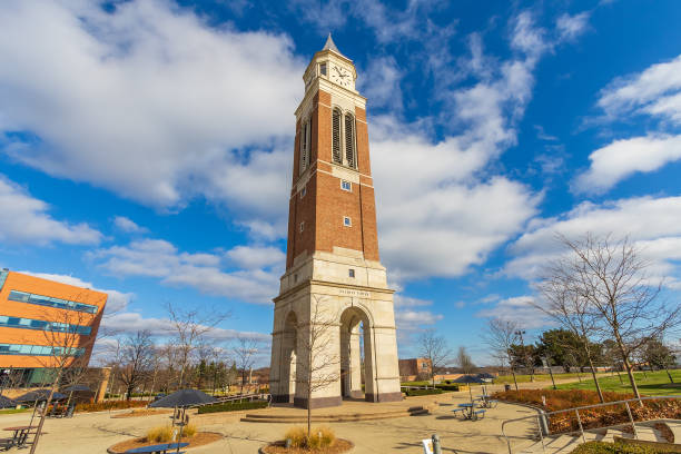 elliott tower at oakland university - clock clock tower built structure brick imagens e fotografias de stock