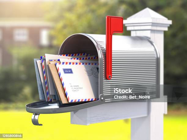 Open Mailbox With Letters On Rural Backgound Stock Photo - Download Image Now - Mail, Mailbox, Letter - Document