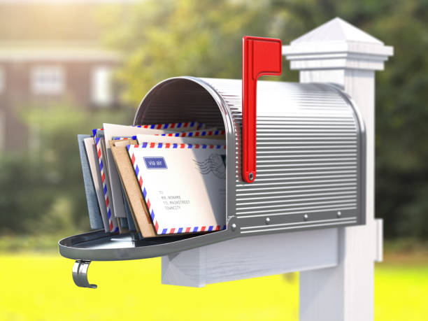 open mailbox with letters on rural backgound. - mailbox mail box open imagens e fotografias de stock