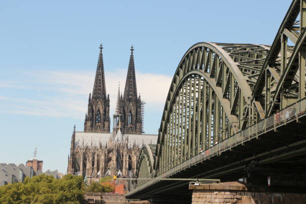 View of Cologne Cathedral and the Deutzer Bridge stock photo