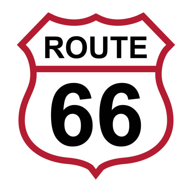 istock Route 66 classic icon, travel usa history highway, america road trip vector background 1285801048