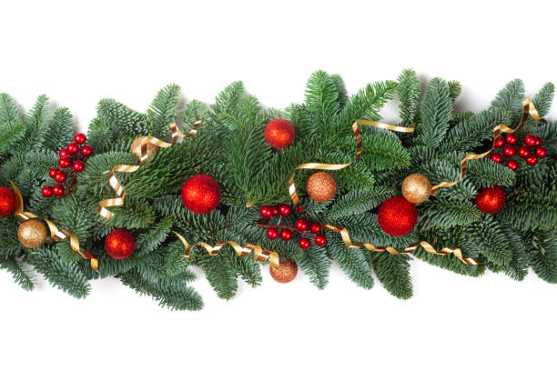 istock Christmas border of fir tree on white 1285802150