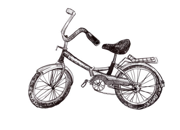 ilustrações de stock, clip art, desenhos animados e ícones de ink, pen, bike sketch black and white - bicycle chain bicycle tire black and white