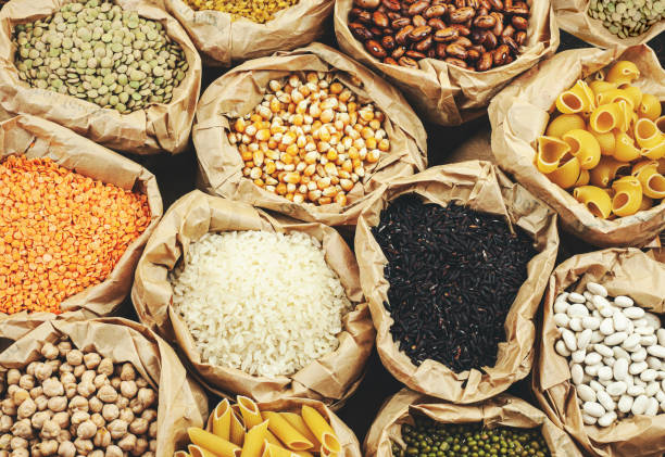 istock Legumes bean seed in sack, top view 1285806619