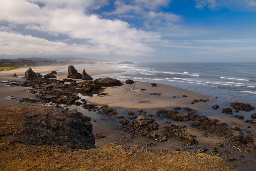 Rocky coastline with sea stacks in Bandon, Oregon