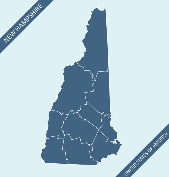 New Hampshire counties map Highly detailed map of New Hampshire county state of United States of America for web banner, mobile, smartphone, iPhone, iPad applications and educational use. The map is accurately prepared by a map expert. nashua new hampshire stock illustrations