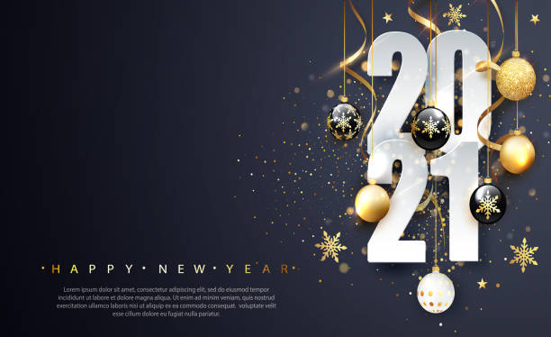 istock 2021 Happy new year. Happy New Year Banner with numbers date 2021. Dark background. Vector illustration 1285810021
