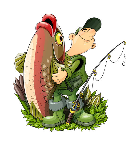 istock Fisherman with fish and rod. Fishing. Eps10 vector illustration. 1285812803