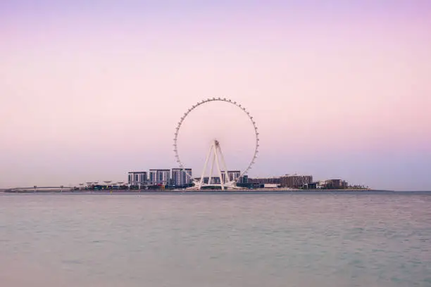 Beautiful sunset from Jumeirah Beach Residence overlooking Bluewaters Dubai