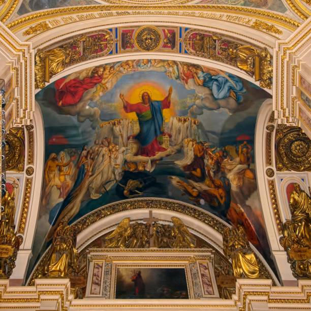 A view of the ceiling artwork in Saint Isaac’s cathedral in St. Petersburg, Russia