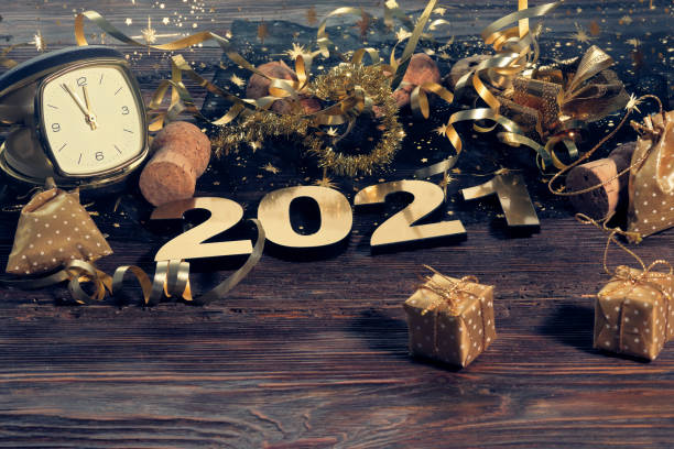 istock Happy New Year. Symbol from number 2021 on abstract background 1285815006