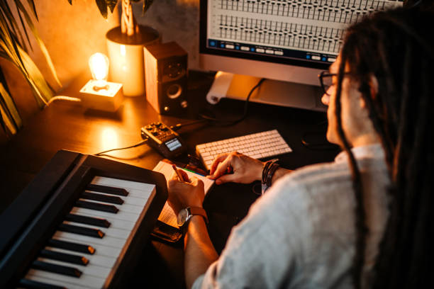 istock Working hard in musical studio in the evening 1285815650