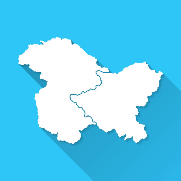 illustrations, cliparts, dessins animés et icônes de jammu-et-cachemire et la carte du ladakh avec une longue ombre sur fond bleu - flat design - jammu et cachemire