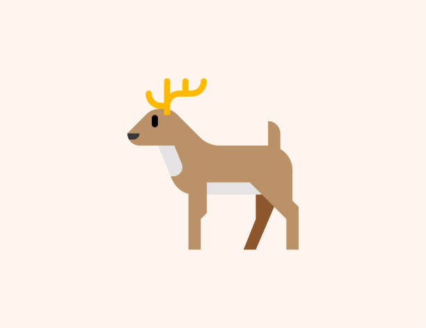 사슴 벡터 아이콘입니다. 고립 된 뿔, 사슴 플랫 컬러 기호 - stag deer doe cartoon stock illustrations