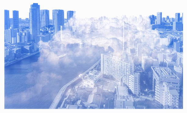 istock Silhouette of Tokyo downtown skyscrapers filled with dramatic cloud isolated on white background 1285818081