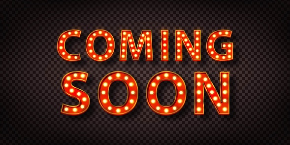 Vector realistic isolated neon sign of Coming Soon logo with copy space for template decoration and layout covering.