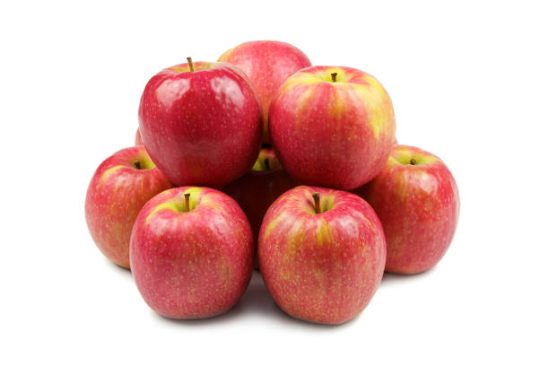 istock Group of high quality red apples isolated in white background. 1285820491