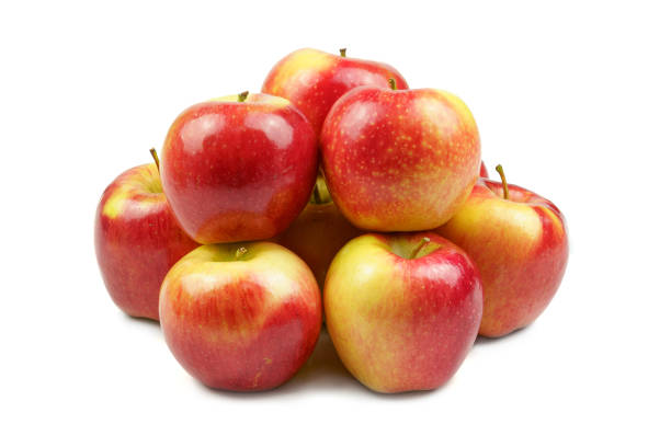istock Group of high quality red apples isolated in white background. 1285820502