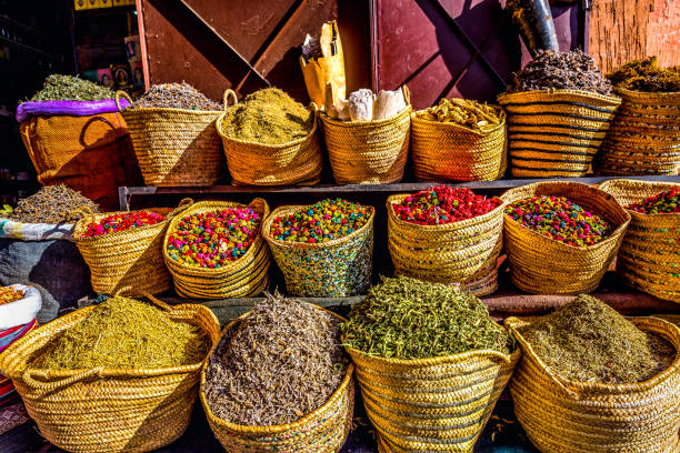 This image shows Selection of spices on a Moroccan market