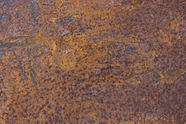 texture metallica arrugginita, ruggine e sfondo metallico ossidato. vecchia superficie metallica, primo piano. - splotched foto e immagini stock