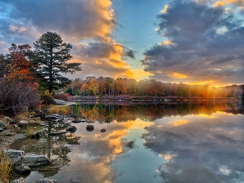 Sunset and fall foliage in New Jersey