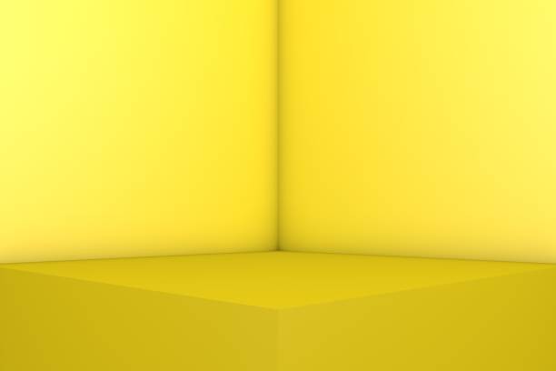 Empty room interior design or yellow pedestal display on vivid background with blank stand. Blank stand for showing product.