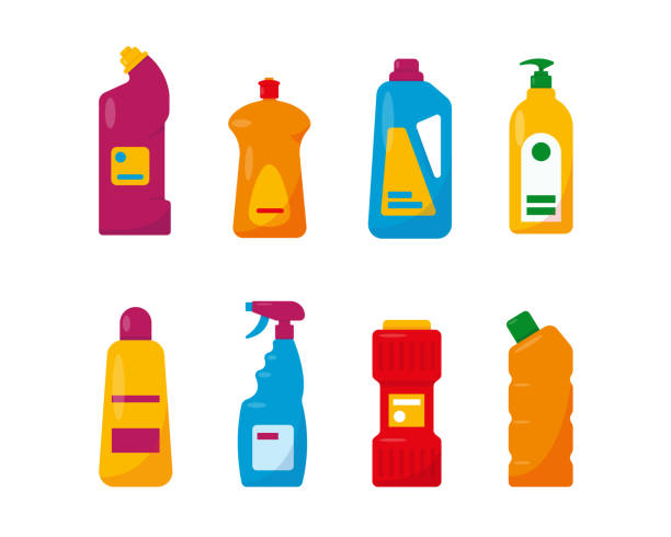 ilustraciones, imágenes clip art, dibujos animados e iconos de stock de productos de limpieza sobre fondo blanco. - equipment housework remote domestic kitchen